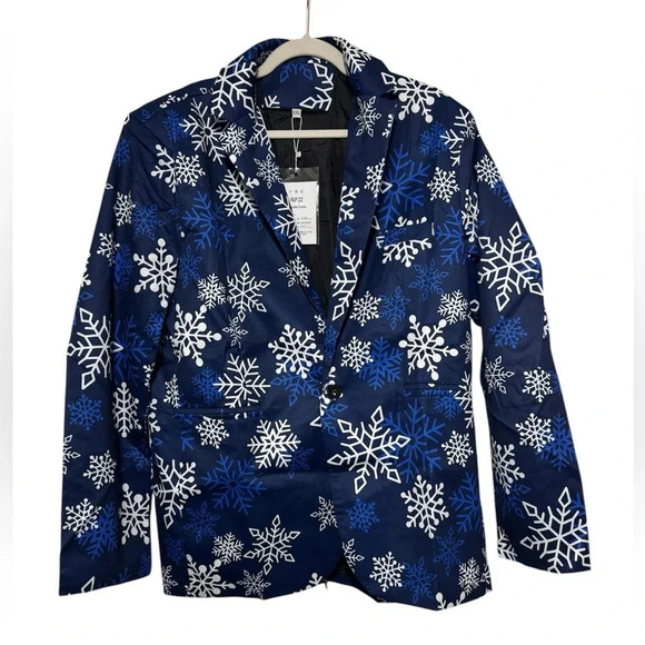 wisholic Other - Wisholic Men’s Blue Snowflake FestiveJacket  Chest 54”
Single button closure
